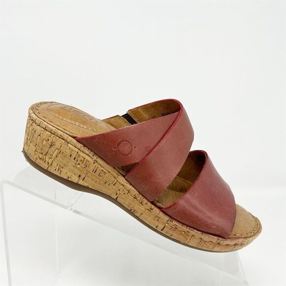 Born Women's Luna Strappy Red Leather Slide Wedge Sandals Casual Summer Size 7 - Picture 1 of 12